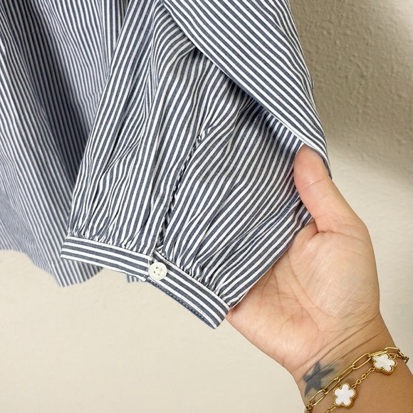 J. Crew Striped long-sleeve scoopneck blouse Gray White size Small - Picture 5 of 9